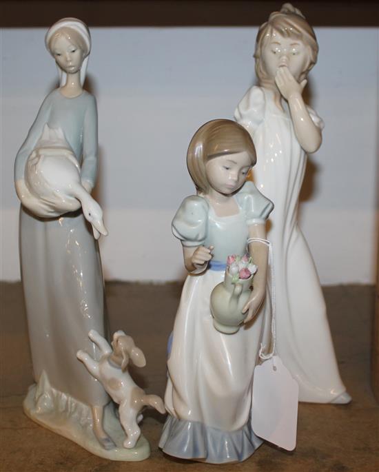 Lladro girl with duck & 2 others